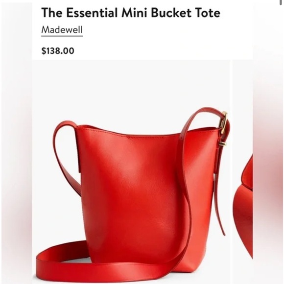 Madewell The Essential Mini Bucket Tote- Red Leather Shoulder Bag - Picture 1 of 9
